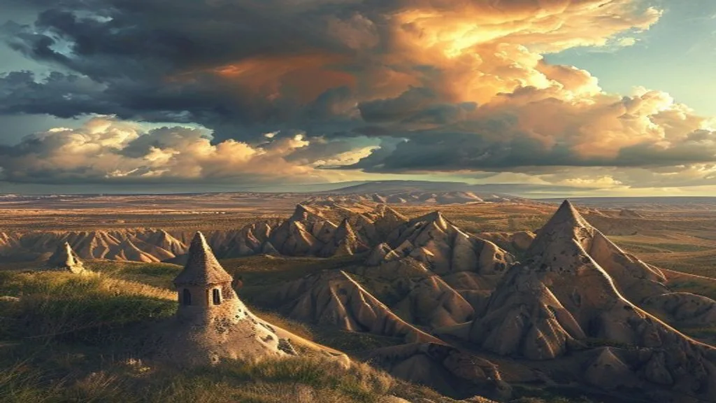 Kappadokien-Landschaft mit wechselndem Wetter über den Feenkaminen