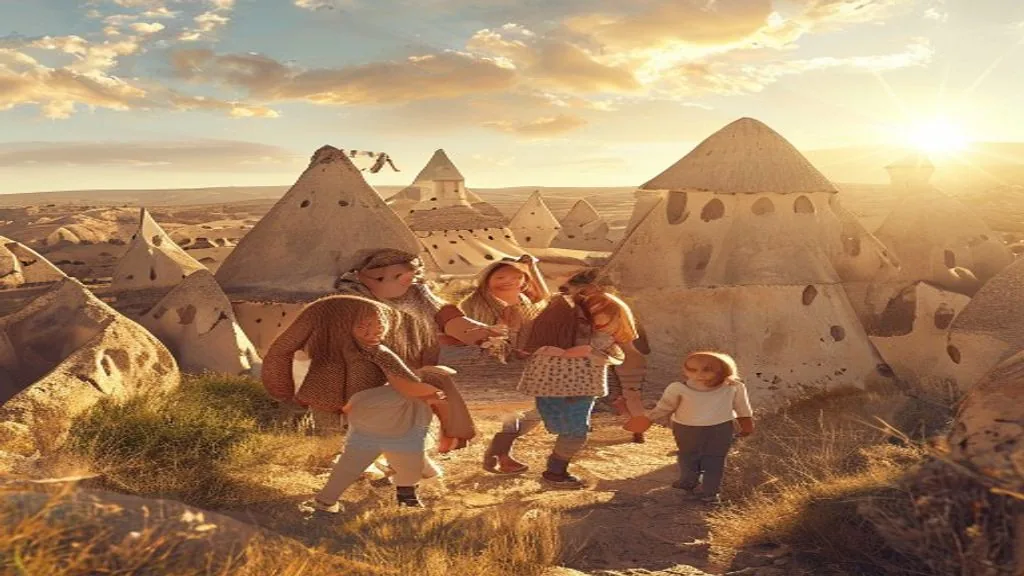 Familie mit Kindern erkundet die Feenkamine Kappadokiens