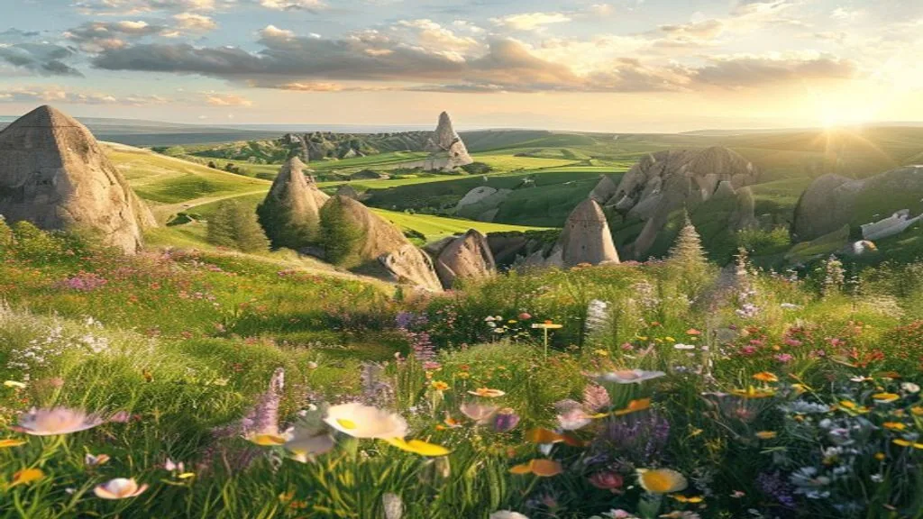 Kappadokien im Frühling mit grünen Tälern und Wildblumen