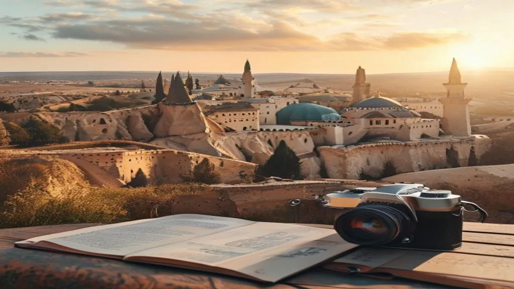 Reisetagebuch und Kamera mit Blick auf Kappadokien