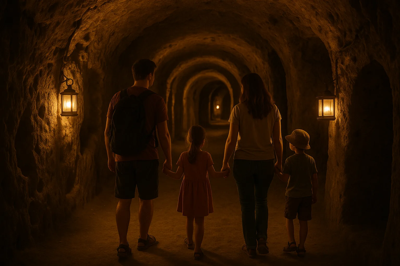Warm beleuchteter Tunnel der unterirdischen Stadt Derinkuyu