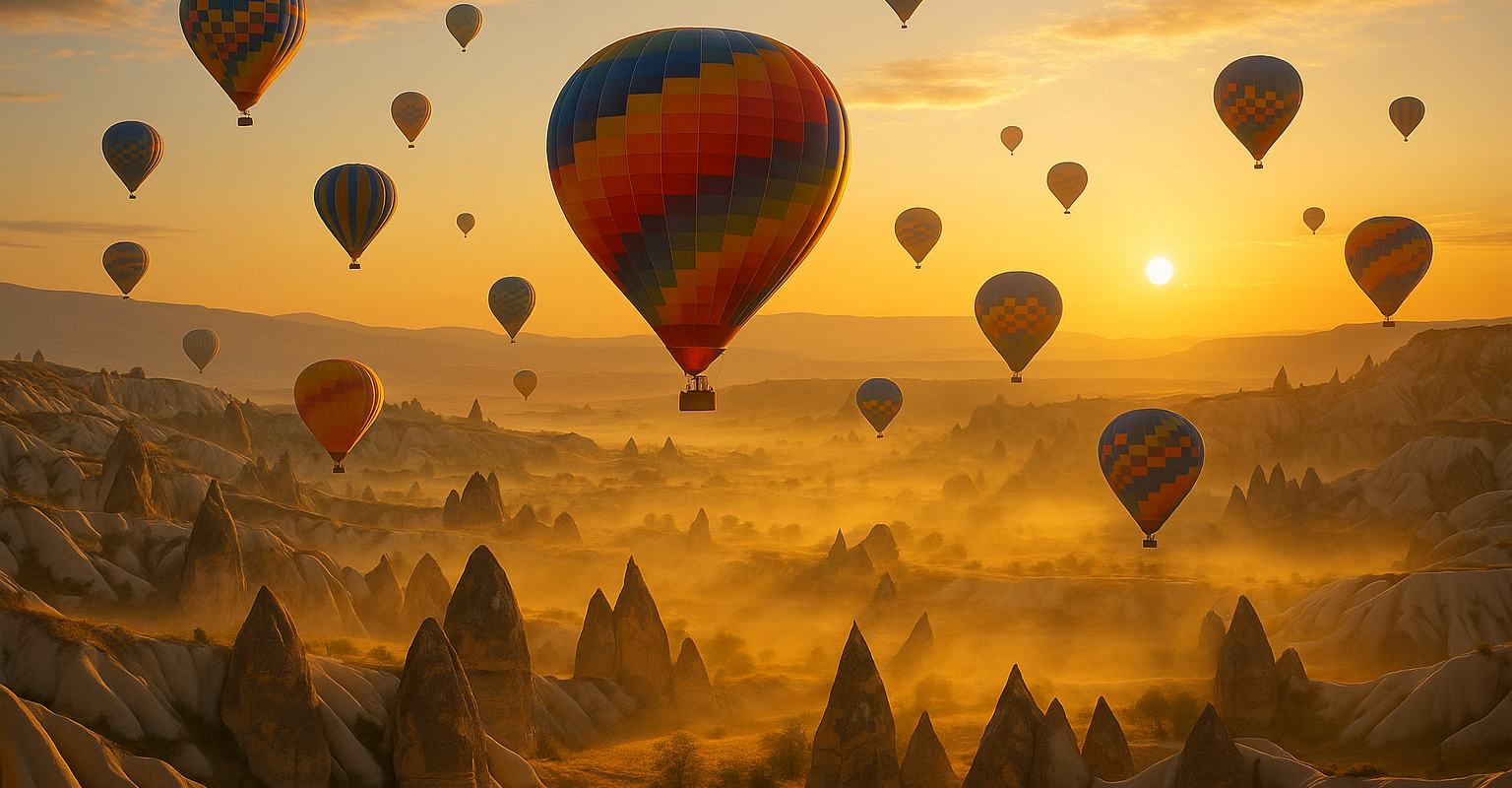 Heißluftballons über Kappadokien bei Sonnenaufgang