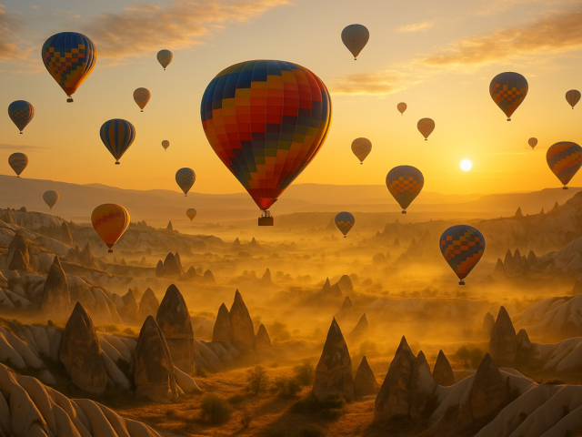 Heißluftballons über Kappadokien bei Sonnenaufgang