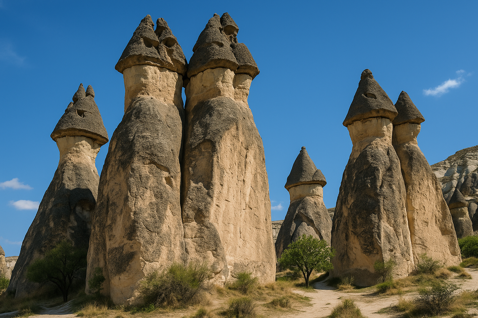 Mehrköpfige Feenkamine im Paşabağ-Tal bei Zelve in Kappadokien