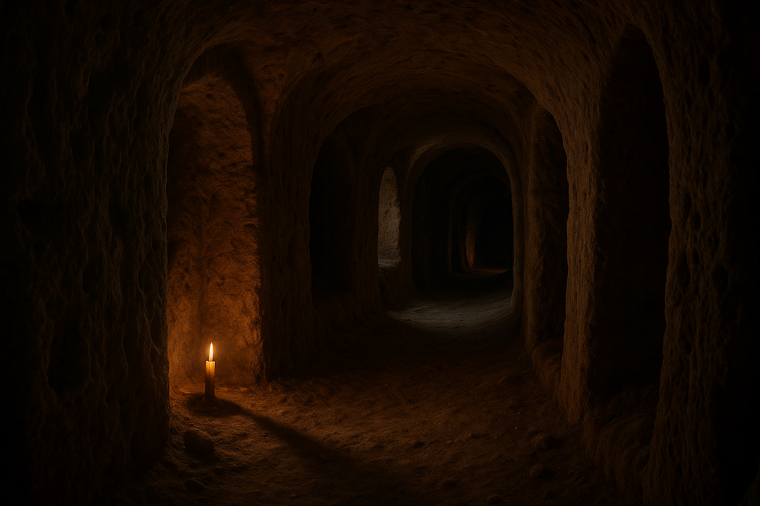 Mysteriöser kerzenbeleuchteter unterirdischer Tunnel in Kappadokien