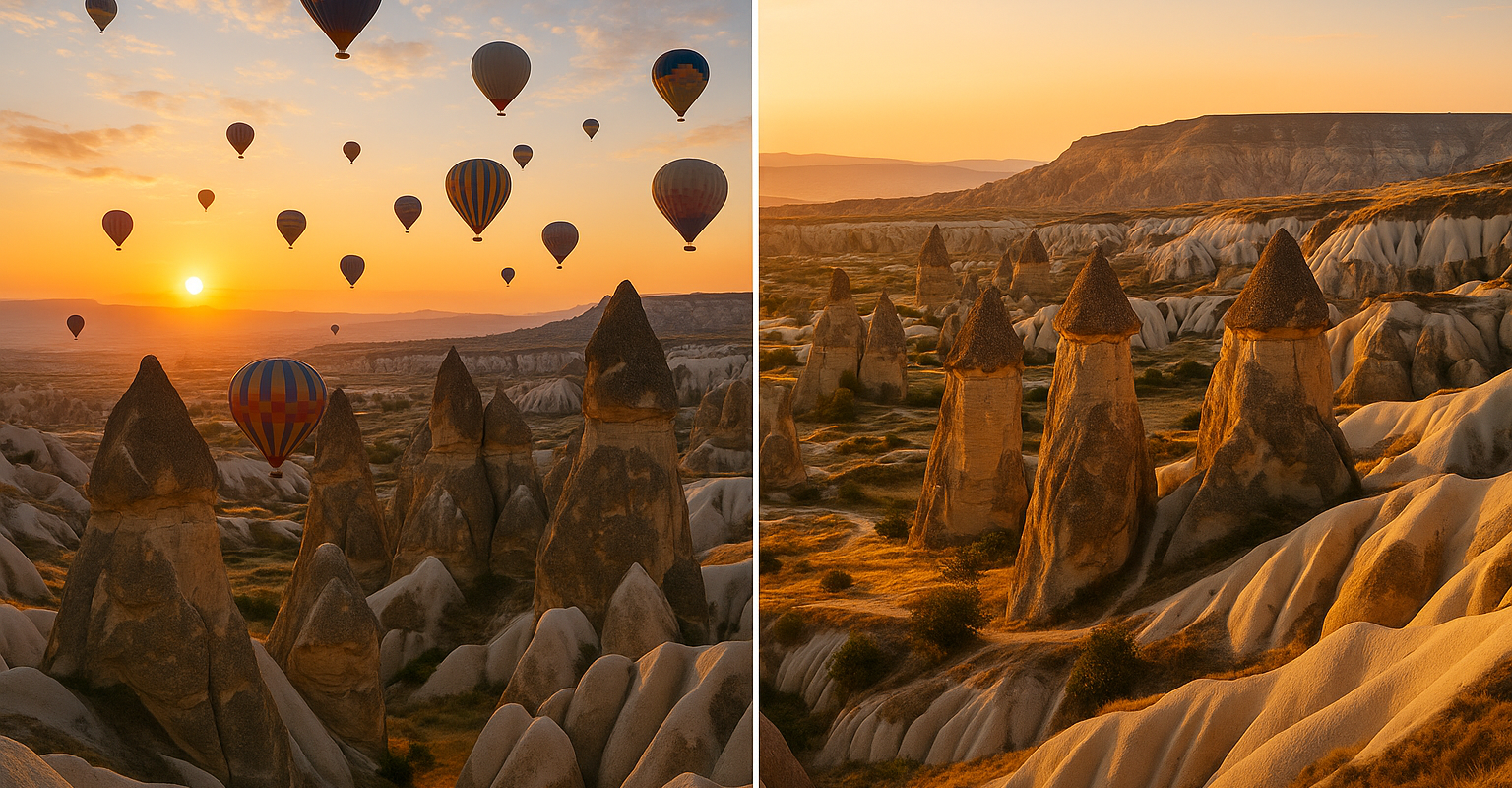 Heißluftballons über Kappadokien im Vergleich zu Santorini