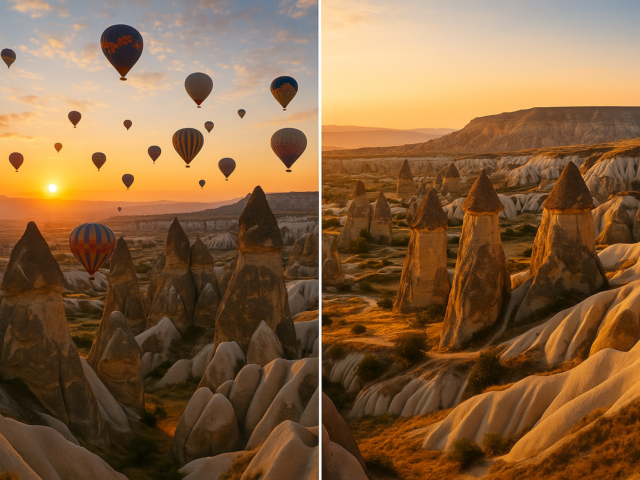 Heißluftballons über Kappadokien im Vergleich zu Santorini