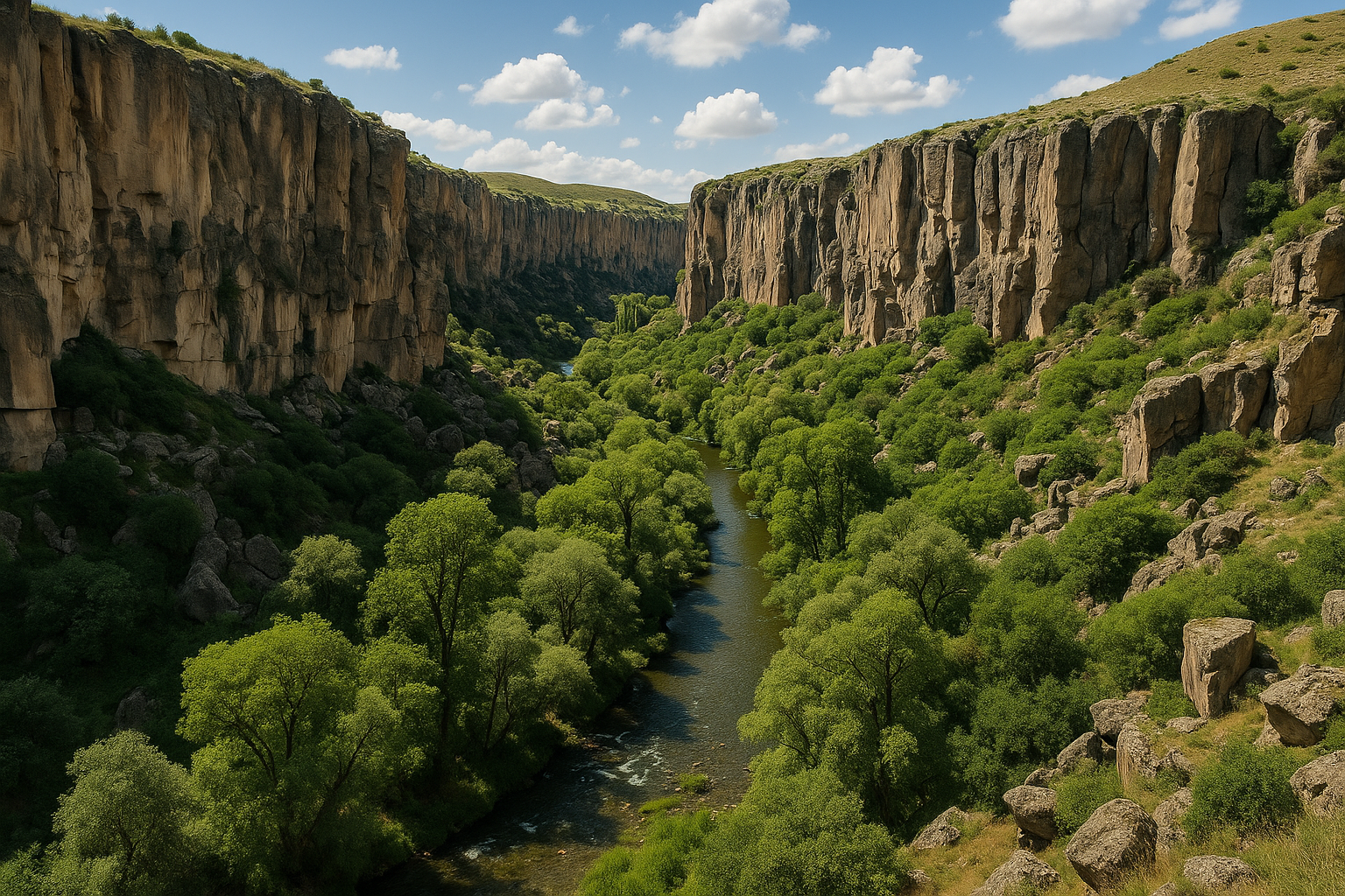 Das grüne Ihlara-Tal mit dem Melendiz-Fluss bei Aksaray
