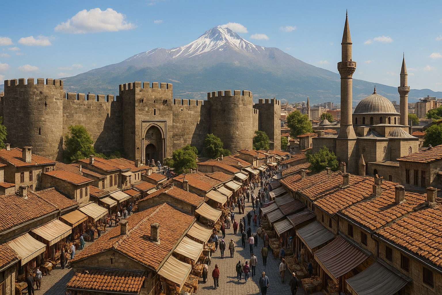 Historische Zitadelle von Kayseri mit dem Erciyes im Hintergrund