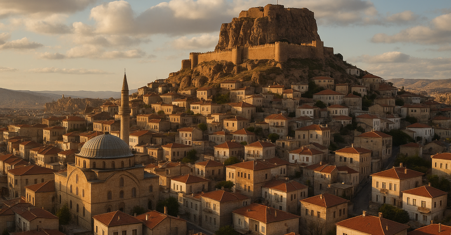 Stadt Nevşehir mit Festung in Kappadokien