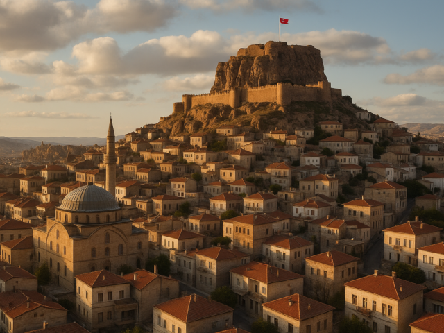 Stadt Nevşehir mit Festung in Kappadokien