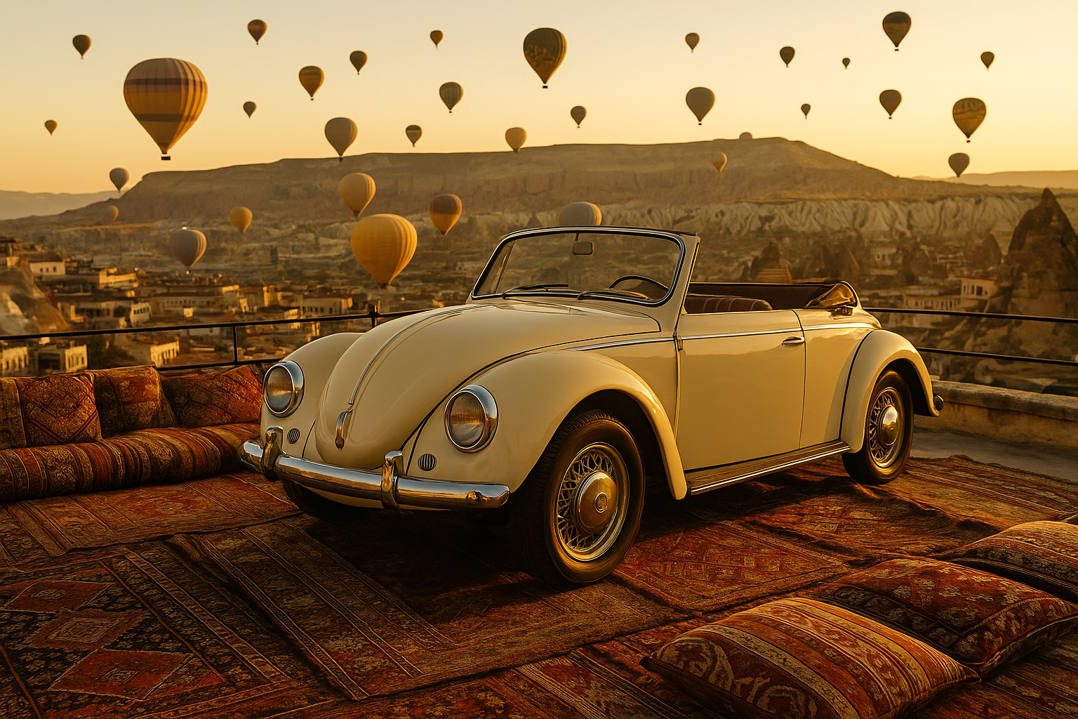 Beliebter Instagram-Foto-Spot in Kappadokien mit Teppichen und Ballons