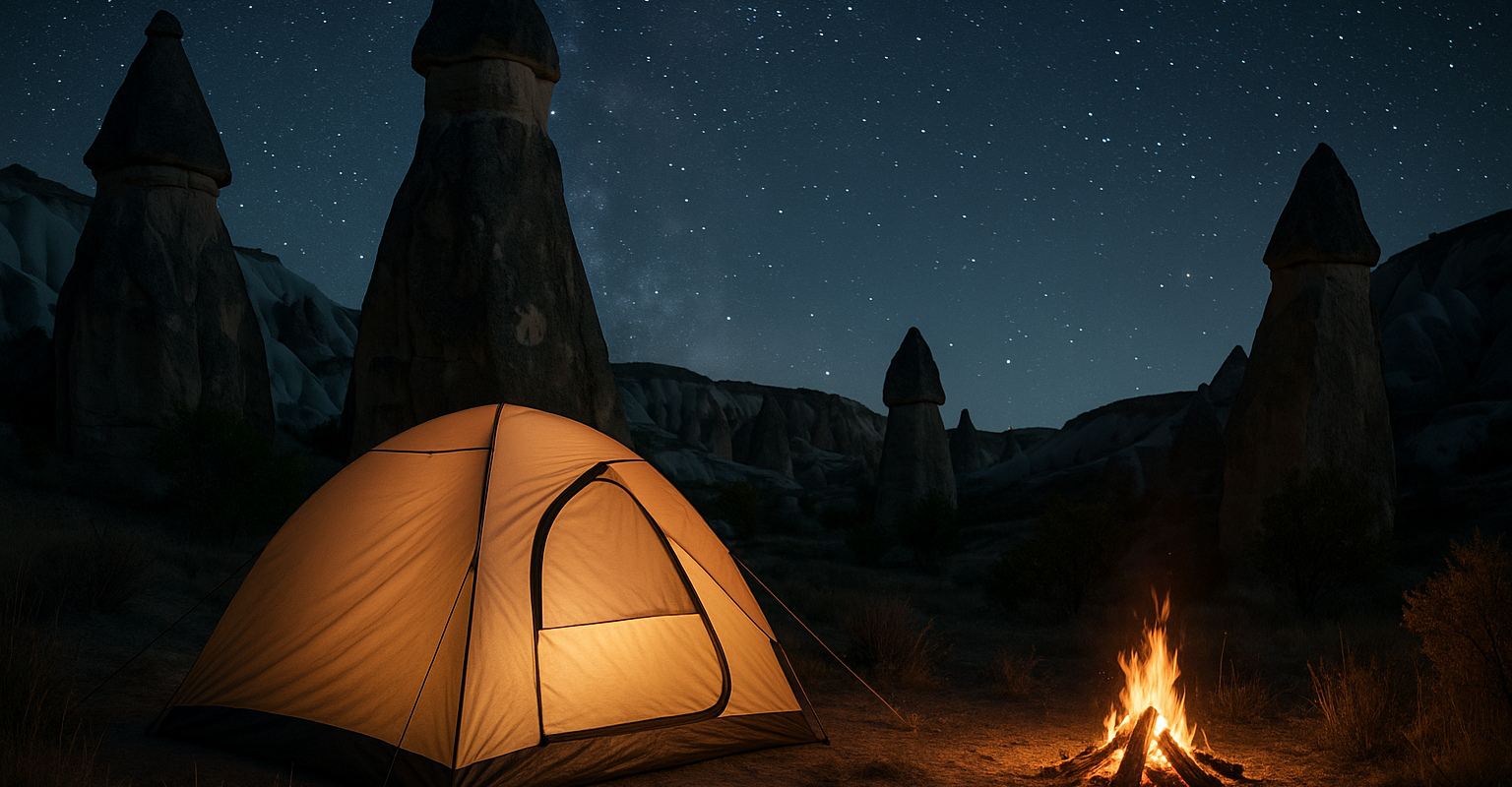 Camping-Zelt unter Sternenhimmel in Kappadokien