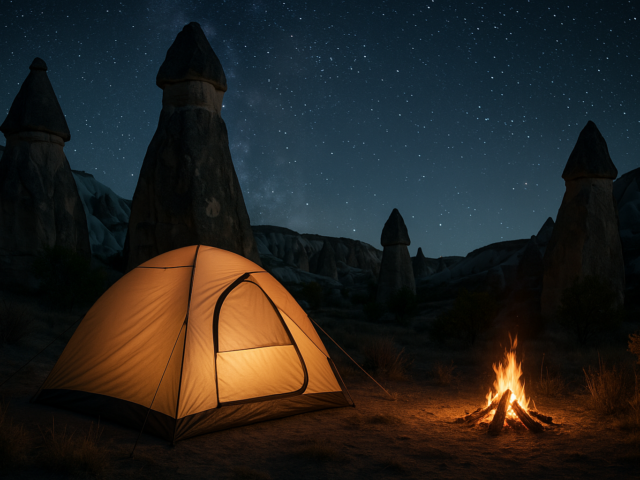 Camping-Zelt unter Sternenhimmel in Kappadokien