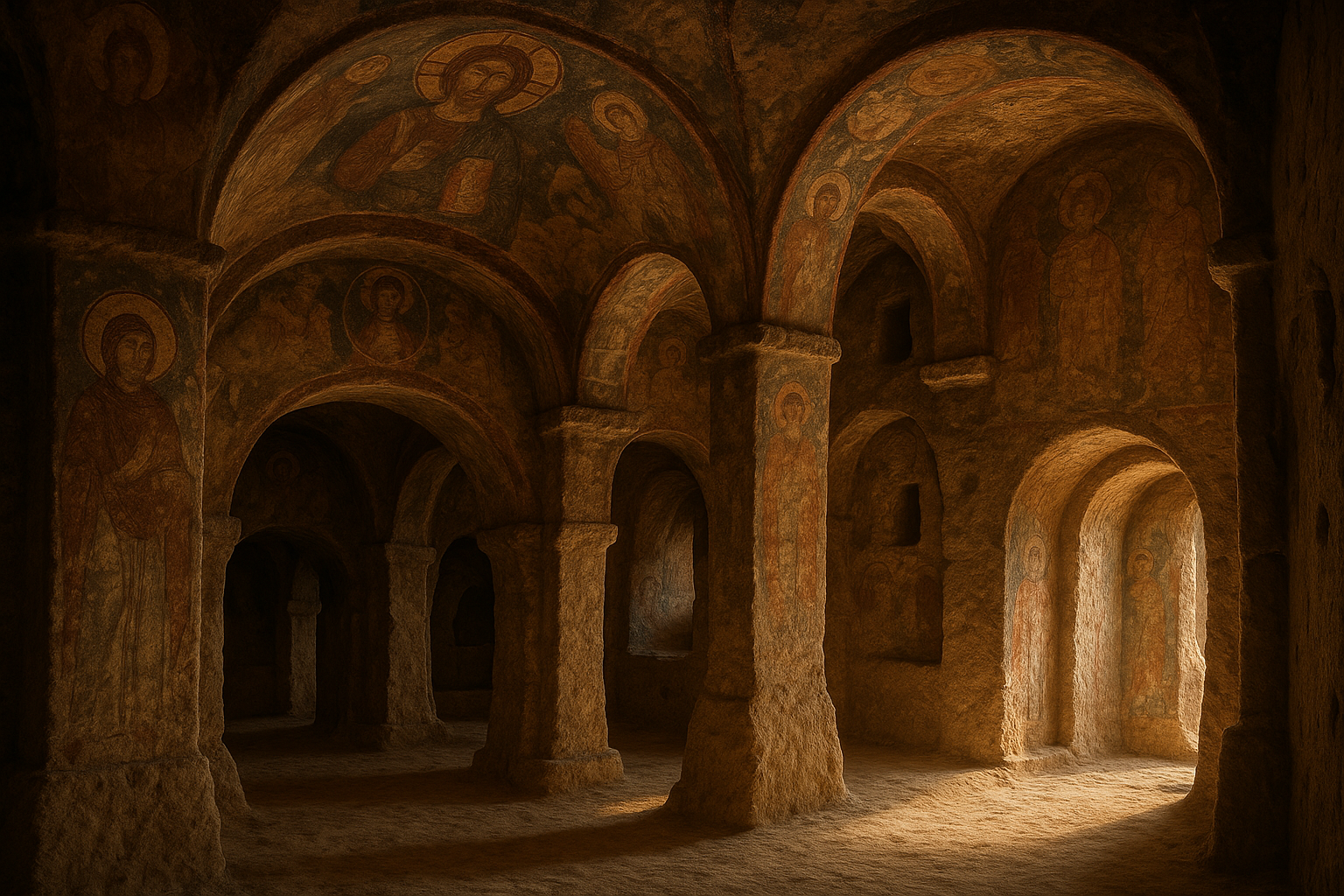 Byzantinische Felsenkirche mit Fresken in Kappadokien